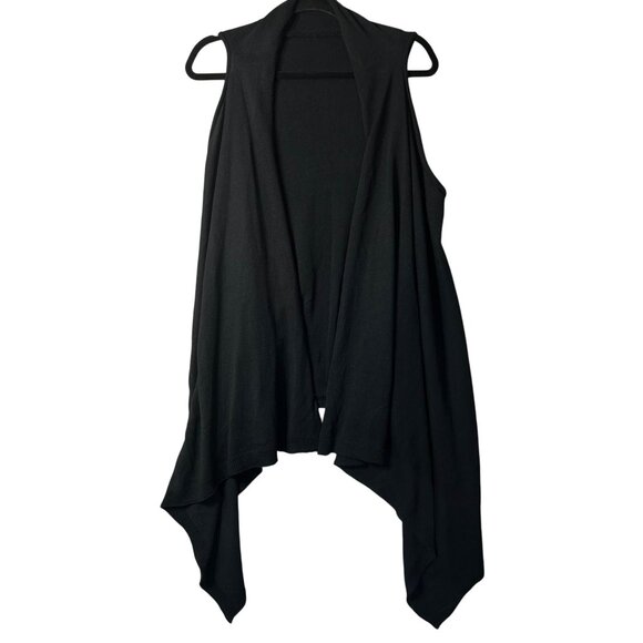 Womens Open Front‎ Waterfall Cardigan One Size Black Sleeveless Vest Drape Hem - Picture 1 of 6